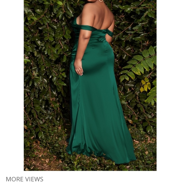 Emerald Green Off The Shoulder Long Satin Evening Dress - Picture 2 of 6